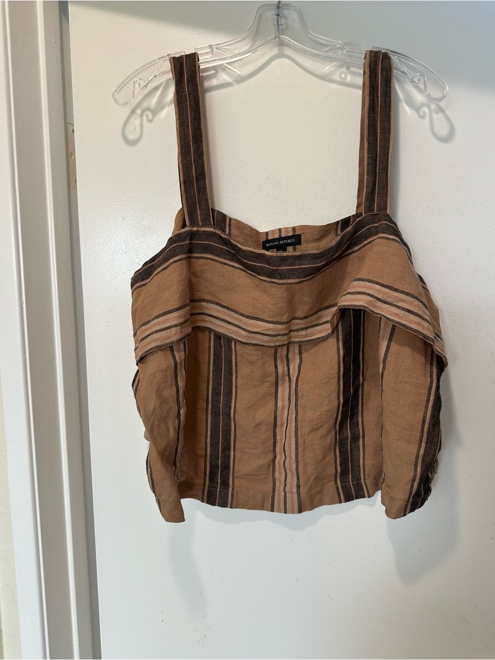 Banana Republic Tan and Dark Brown Striped Linen Top 100% Linen Size XL